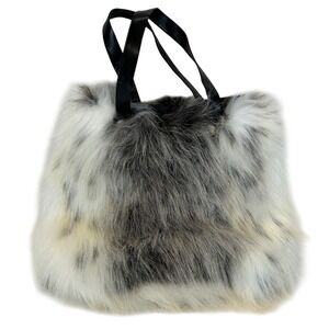 Akira Kyoto Nights Faux Fur Bag Multi Color White Grey Black Shag Tote NEW